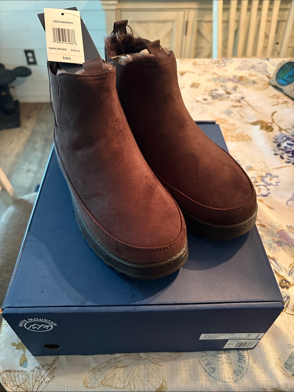 White Mountain Brown Suede Faux-Fur Lined Ankle Boots